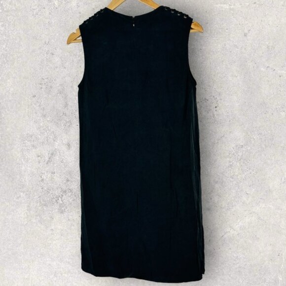 Allsaints Kaili Black Laced Dress Size 2 Shift Minimalist Split 100% Modal Mini - Picture 6 of 14